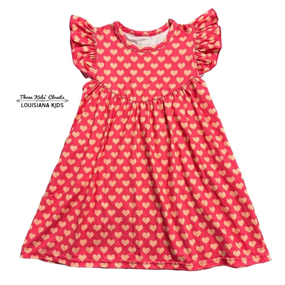 Girls 3T Heart Print Flutter Sleeve Dress